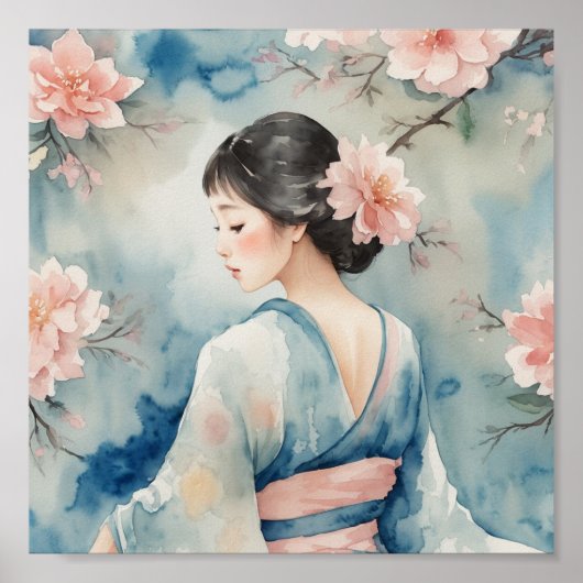 Poster d'aquarelle femme asiatique (Devant)