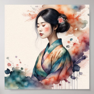 Poster d'aquarelle femme asiatique