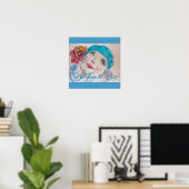Poster d'aquarelle Girl with Red Rose Beret (Bureau à domicile)