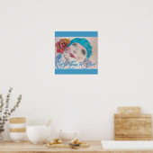 Poster d'aquarelle Girl with Red Rose Beret (Cuisine)