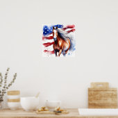 Poster d'aquarelle Patriotic Horse with U.S. Flag (Cuisine)