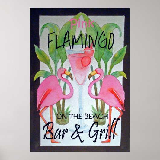 Poster d'aquarelle Pink Flamant rose Bar & Grill B (Devant)