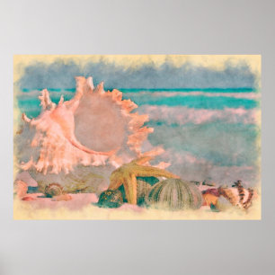 Poster d'aquarelle sur la plage Grande affiche