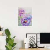 Poster d'aquarelle violet Pansy Art Floral Fleurs (Bureau à domicile)