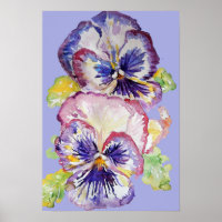 Poster d'aquarelle violet Pansy Art Floral Fleurs