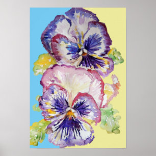 Poster d'aquarelle violet Pansy Art Floral Fleurs