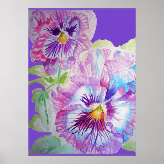 Poster d'aquarelle violet Pansy Floral Flowers (Devant)