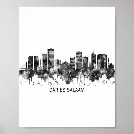 Poster Dar es Salaam Tanzanie Skyline BW (Devant)