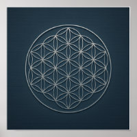 Poster d'argent Flower of Life Navy