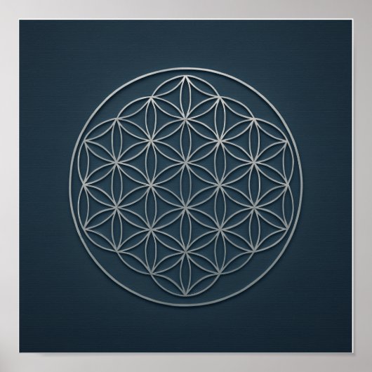 Poster d'argent Flower of Life Navy (Devant)