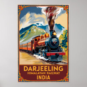 Poster Darjeeling Inde Train Peintre Voyage Art Retro