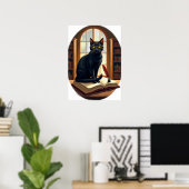 Poster Dark Academia Chat Bibliophile Lunettes Lecteur Cu (Bureau à domicile)