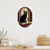 Poster Dark Academia Chat Bibliophile Lunettes Lecteur Cu (Cuisine)