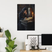 Poster Dark Academia Girl Reading Art Gothic Library Cand (Bureau à domicile)