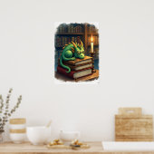 Poster Dark Academia Reading Dragon Sticker Bookworm Slee (Cuisine)