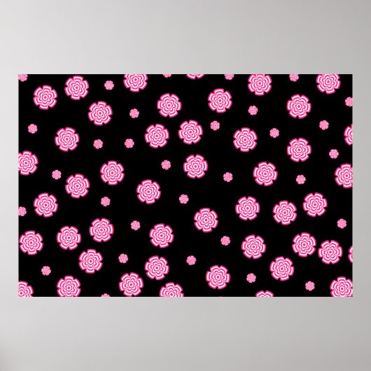 Poster Dark background bright stylized pink flowers. à (Devant)