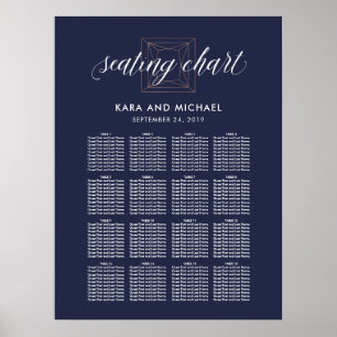 Poster Dark Blue Modern Diamond Wedding Seating Chart