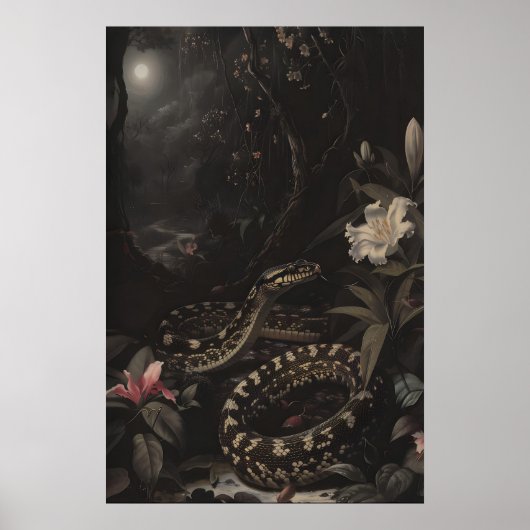 Poster Dark Botanical Snake Art Print Floral Reptile (Devant)