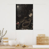 Poster Dark Botanical Snake Art Print Floral Reptile (Cuisine)