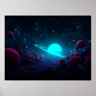 Poster Dark Fantasy Valley with Glowing Green Sky and Rui