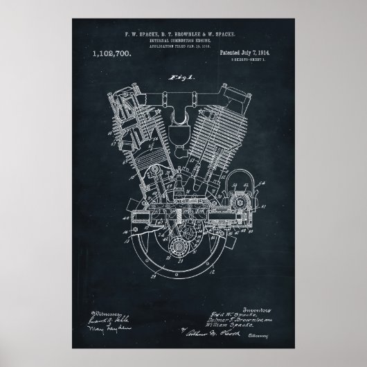 Poster Dark Gray | Brevet de moteur à combustion interne (Devant)