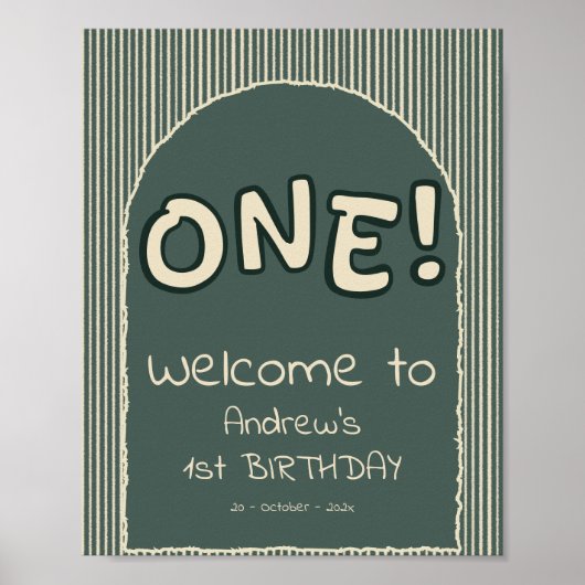 Poster Dark Green Stripes 1st Birthday Welcome Sign (Devant)