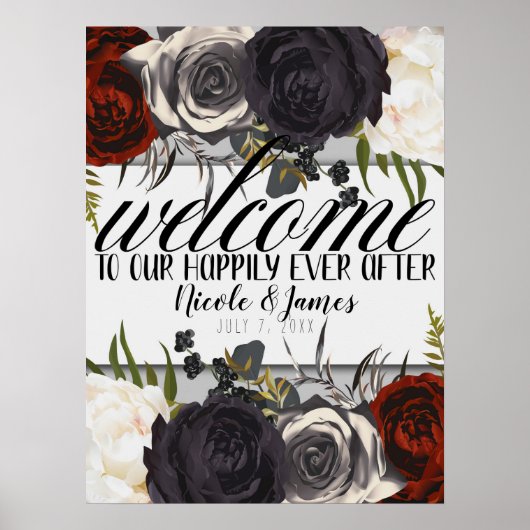 Poster Dark Moody Glam Botanical Floral Mariage de bienve (Devant)