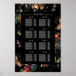 Poster Dark Moody Romantic Floral Mariage néerlandais Siè<br><div class="desc">Carte de siège organisée par nom de famille. Floral peint spectaculaire dans le style de maître hollandais sur rectangle de couleur et arrière - plan personnalisé; assurez-vous de choisir votre style d'affiche</div>