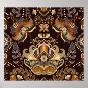 Poster Dark Paisley : Floral Indian Seamless.
