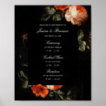 Poster Dark Romantic Floral Masters Mariage Bienvenue<br><div class="desc">Customisez le texte et la taille de l'affiche pour convenir à votre événement. Avec une spectaculaire peinture florale peinte avec le maître néerlandais,  Elias van den Broeck fleurs peintes</div>