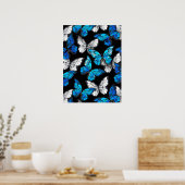 Poster Dark Seamless Pattern with Blue Butterflies Morpho (Cuisine)