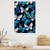 Poster Dark Seamless Pattern with Blue Butterflies Morpho (Cuisine)