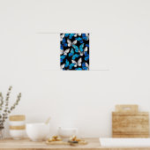 Poster Dark Seamless Pattern with Blue Butterflies Morpho (Cuisine)