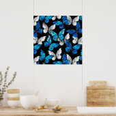 Poster Dark Seamless Pattern with Blue Butterflies Morpho (Cuisine)