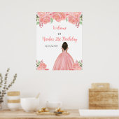 Poster Dark Skin Princess Pink Floral Birthday Welcome (Cuisine)