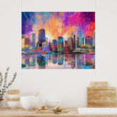 Poster d'art Abstrait coloré de Chicago Skyline (Cuisine)