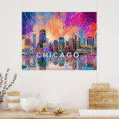 Poster d'art Abstrait coloré de Chicago Skyline (Cuisine)