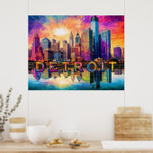Poster d'art Abstrait coloré de Detroit Skyline (Cuisine)