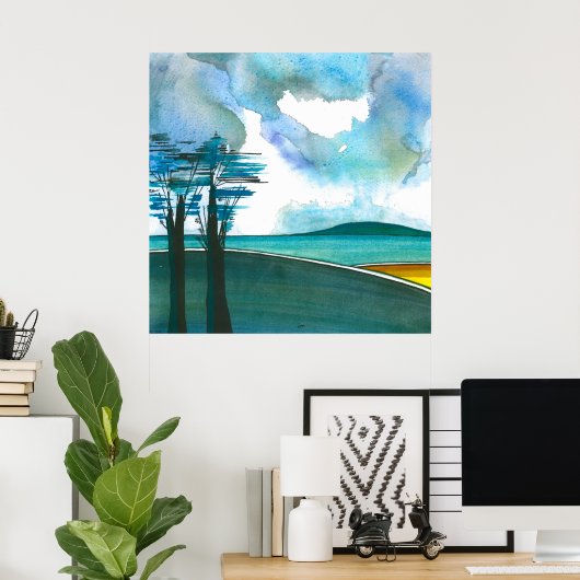 Poster d'art Abstrait de Blue Island/Imprimer 24x2 (Bureau à domicile)