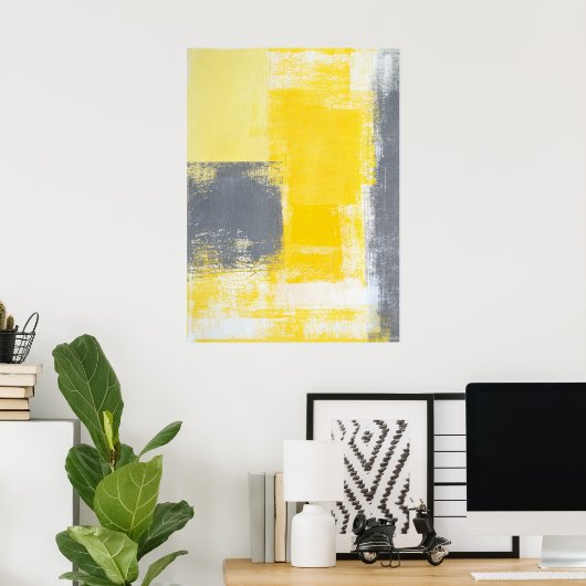 Poster d'art Abstrait gris et jaune (Bureau à domicile)