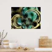 Poster d'art Abstrait Métal Or Turquoise verre (Cuisine)