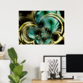 Poster d'art Abstrait Métal Or Turquoise verre (Bureau à domicile)