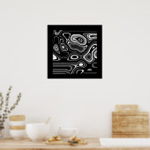 Poster d'art Abstrait Ultra moderne noir blanc (Cuisine)