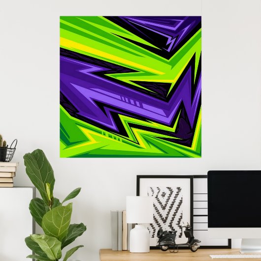 Poster d'art Abstrait violet et vert citron (Bureau à domicile)