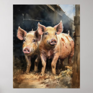 Poster d'art animal de ferme de porc