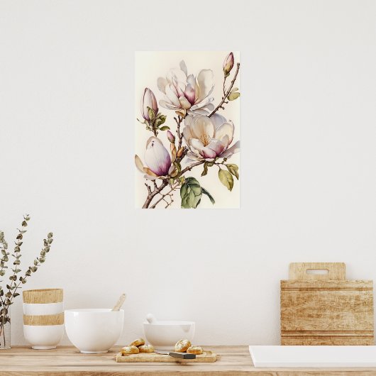 Poster d'art blanc Magnolia Fleurs (Cuisine)