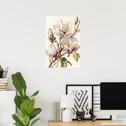 Poster d'art blanc Magnolia Fleurs (Bureau à domicile)