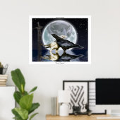 Poster d'art BLANC & NOIR RAVENS, TOTEM & MOON (Bureau à domicile)