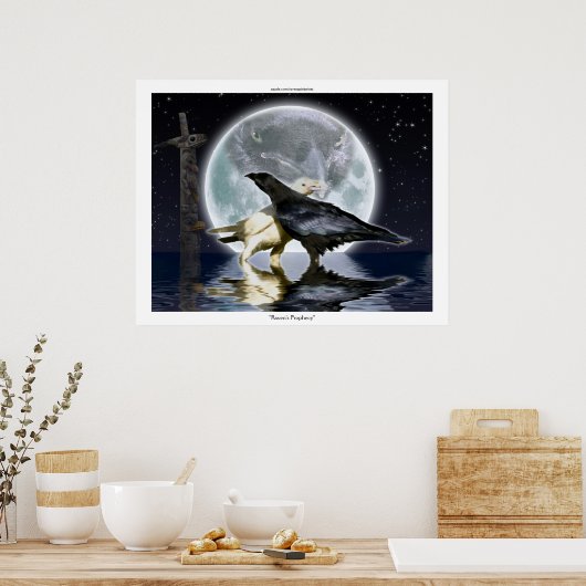 Poster d'art BLANC & NOIR RAVENS, TOTEM & MOON (Cuisine)