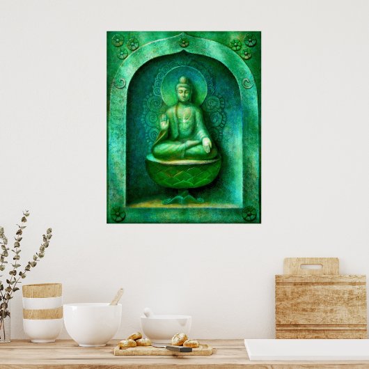 Poster d'art bouddhiste vert Bouddha Zen (Cuisine)